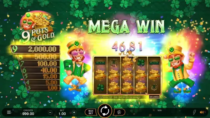 Bonus game in 9 Pots of Gold slot